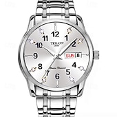 baratos Relógios Quartz-Relógio digital masculino de negócios, mostrador redondo com strass, à prova d&#039;água, luminoso, com pulseira de liga, multifuncional, fashion, relógio de quartzo para homens, presentes de lazer e