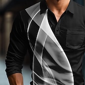  Herren Geometrisch Linie Polo Langarm Polo-Shirts Hemden mit Kragen Business-Casual Geschäft Athleisure Alltagskleidung Knöpfe 3D-Druck Frühling Herbst Winter Meerblau Weiß Blau