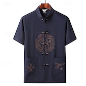 economico camicia da uomo con bottoni-Per uomo Camicia Camicia Estiva Camicia casual Camicia da Spiaggia Camicia con Bottoni Rosso Blu marino Verde Grigio chiaro Grigio scuro Manica Corta Drago Collo alla coreana Vacanza Camicia hawaiana