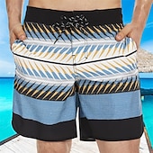 baratos shorts de natação masculinos-Homens Roupa de banho Bermuda de Surf Shorts de Natação Calção Justo de Natação Riscas Estampas Abstratas Secagem Rápida Respirável Com Cordão Cintura elástica Férias Praia Havaiana Casual Azul Lago
