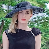 olcso Partikalapok-Kalap Len Bowler / Cloche kalap Szalmakalap Csészealj kalap Esküvő Zsúr Elegáns Esküvő Val vel Csokor Csipke Sisak Fejfedők
