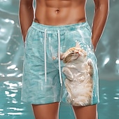 お買い得  オーシャンプリント-男性用 動物 猫 海洋 スイムショーツ ボードショーツ スイミングトランクス ミディアムウエスト ストリートファッション ハワイアン バケーション 祝日 ビーチウェア サイドポケット メッシュライニング 伸縮性のあるドローストリングウエスト デザイナー 衣類