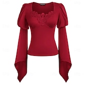cheap Tops-Retro Vintage Rococo Medieval Blouse / Shirt Vampire Vikings Solid Color Women&#039;s Celtic Pirate Fantasy Masquerade Casual Daily Adults&#039; Blouse