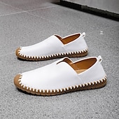 cheap Men&#039;s Slip-ons &amp; Loafers-Men&#039;s Casual Slip-On Sneakers – White Faux Leather with Contrast Stitched Design, Comfortable Everyday Shoes for Leisure and Outdoor Activities