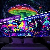 رخيصةأون Tapestries Blacklight-بساط تحت الضوء الأسود يتلألأ في الظلام حفلة تتلألأ تحت الضوء الأسود فطر ضبابي غريب الجبال طبيعة بساط فني لتزيين غرفة المعيشة أو غرفة النوم