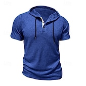 preiswerte Lässige T-Shirts für Herren-Herren T Shirt T-Shirt Kurzarmshirt Kurzarm Mit Kapuze Sommer Einfach Mode Designer Basic Knöpfe Urlaub Straße Ausgehen Wein Top T-Shirt für Herren