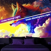baratos Taquestres de Blacklight-Tapeçaria Blacklight Brilha no Escuro Festa Brilhante Reativa ao UV Psicodélica Nebulosa Animal Raposa Paisagem Natural Tapeçaria de Parede Arte Mural para Sala de Estar Quarto