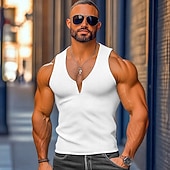 cheap Tank Tops-Men's Waffle Tank Top Tank Top Vest Undershirt Sleeveless V Neck Summer Plain Fashion Classic Comfortable Casual Gym Street Yellow Top Tee for Men