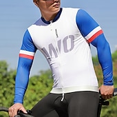 abordables Maillots pour hommes-Homme Maillot de cyclisme Bloc de Couleur manche longue Cyclisme Maillot avec 3 poches arrière VTT Vélo tout terrain Séchage Rapide Respirant Des sports Blanche Bleu Vêtement Tenue