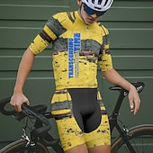 Недорогие Herretrøyer-Men's Cycling Jersey Gradient Letter &amp; Number Short Sleeve Bike Tee Tshirt Jersey with 3 Rear Pockets Mountain Bike MTB Quick Dry Anatomic Design Wicking Breathable Sports Yellow Blue Fuchsia