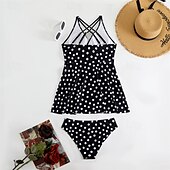 billiga One Pieces &amp; Tankinis-Dam Tankini Tvådelad baddräkt Korsvis Badkläder Fläck Badkläder Svart Blå Andningsfunktion Snabb tork Lättvikt Ärmlös - Simmning Surfing Strand Sommar Vår Plusstorlekar