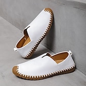 cheap Men&#039;s Slip-ons &amp; Loafers-Men&#039;s Casual Slip-On Sneakers – White Faux Leather with Contrast Stitched Design, Comfortable Everyday Shoes for Leisure and Outdoor Activities