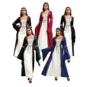 levne Šaty-Retro Středověké Šaty Ren Faire Zvonové Nahoře nabírané Viking Elfí Dámské Keltské Fantazie předvečer Všech svatých Karneval Plesová maškaráda Běžné / Denní LARP Dospělé Šaty Celý rok