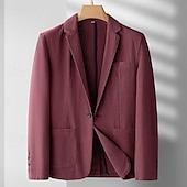 billiga Herrars klassiska kavajer-Herr Linne blazer Kavaj Företag Cocktailfest Bröllopsfest Mode Ledigt Vår Höst Ramie Ensfärgat Ficka Knappar Bekväm Enkelknäppt Blazer Svart Vinröd Marinblå Armégrön