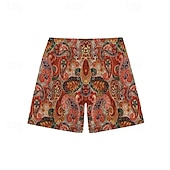baratos calção de banho boxer masculino-Homens Calção Justo de Natação Shorts de Natação Tecido elástico de 4 vias Bermuda de Surf Calças Com Cordão Com bolsos Natação Surfe Praia Esportes Aquáticos Estampado Verão Primavera