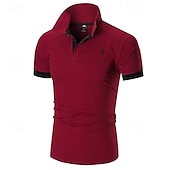 economico Polo classica da uomo-Per uomo Polo Camicia da golf Golf Informale Sport Classico Manica corta Essenziale Color Block Cervo Pulsante frontale Estate Primavera Standard Marrone Scuro Grigio scuro Nero Bianco Giallo Borgogna