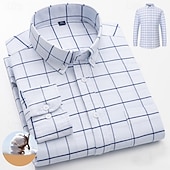 voordelige heren overhemd met knopen-Voor heren Overhemd Zomer overhemd Normaal shirt Overhemd met knopen Wit blauw Donkerblauw Lange mouw Ruitjes Revers Vakantie Feestdagen Button-omlaag Kleding 100% katoen Modieus Casual Comfortabel