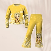 halpa Tytön 3D-sarjakuva-Tyttöjen 3D Kuvitettu Piirretty Lumihiutale Urheiluasu Verryttelypuvut Huppari &amp; Flare Pants -setti Pitkähihainen Kevät Syksy Päivittäin Vapaa-aika Lapset 4-12 vuotta Tiukka pyöreä kaula-aukko ulko