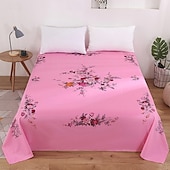 baratos Lençóis e fronhas-Lençol de Algodão Colorido Azul com Estampa Floral para Primavera Verão
