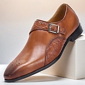 baratos Formal-Sapatos masculinos de couro marrom premium com tiras de monge e detalhes texturizados, estilo formal para casamentos, eventos empresariais e ocasiões especiais