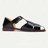 ieftine sandală de rochie-Sandale pentru bărbați din piele artificială maro, cu vârf deschis, cu curea cu cataramă reglabilă, stil casual pentru purtarea de zi cu zi