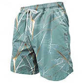 cheap Tropical Plants &amp; Flowers-Men&#039;s Palm Leaf Tropical Plants Swim Trunks Swim Shorts Board Shorts Mid Waist Tropical Streetwear Hawaiian Vacation Drawstring Mesh Lining Elastic Waist Designer Clothing Apparel