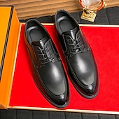 economico Formale-scarpe eleganti da uomo in similpelle marrone con lacci e dettagli intrecciati, stile classico formale, comode per matrimoni ed eventi aziendali