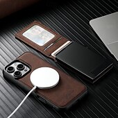 Недорогие Чехлы для iPhone-телефон Кейс для Назначение iPhone 16 Про Макс Плюс Айфон 15 Про Макс Плюс iPhone 14 13 12 Pro Max Plus Кейс на заднюю панель со стендом Магнитный Поддержка беспроводной зарядки Ретро ТПУ Кожа PU