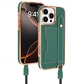 abordables Coques iPhone-Coque de téléphone pour iPhone 16 Pro Max Plus iPhone 15 Pro Max Plus iPhone 14 13 12 Pro Max Plus coque arrière avec support avec lanière avec bracelet rétro TPU plaqué