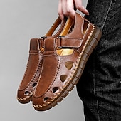 levne Pohodlné sandály-pánské černé rybářské sandály z umělé kůže s páskem na suchý zip a prodyšným designem, stylové a pohodlné pro outdoorové, ležérní a letní aktivity