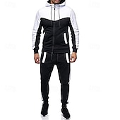cheap Men&#039;s Tracksuit &amp; Hoodie-Men&#039;s Workout Set Tracksuit Full Zip Hoodie Hoodie &amp; Pants Outfit Set Hoodie Hooded Outdoor Daily Sports Pocket Drawstring 2 Piece Color Block Black White Red Polyester Activewear Classic Casual