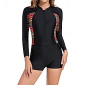 preiswerte Hautausschlagswächter-Damen Badeanzug Bademode Bademode Patchwork Badeanzug Schwarz Rote Atmungsaktiv Schnelltrocknend Leichtgewichtig Langarm - Schwimmen Surfen Strand Sommer Frühling