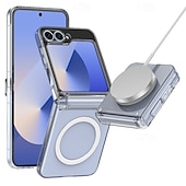 cheap Samsung Cases-Phone Case For Samsung Galaxy Z Flip 7 Z Flip 6 Z Flip 5 Back Cover Magnetic Support Wireless Charging Shockproof Retro Plating PC