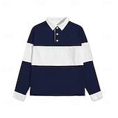 economico Polo da rugby da uomo-Per uomo A righe Polo da rugby Manica Lunga Magliette polo Camicie con Colletto Casual Scuola All&#039;aperto Athleisure Stampa 3D Primavera Autunno Inverno Blu scuro