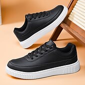 economico Casuale-sneakers da uomo in similpelle nera con suola ammortizzata, comodo design con lacci per un uso casual e quotidiano