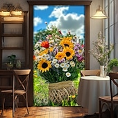 abordables Bannières de Garage et de Porte-Décorations de portes en forme de paysage couvercles de porte bouquet de fleurs tapisserie de porte décoration de rideau panneau arrière pour porte d'entrée ferme