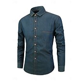 preiswerte Herrenhemd zum Knöpfen-Herren Sommerhemd Freizeithemd Knopfhemd Grau Blau Schwarz Dunkelblau Leicht Blau Langarm Einfach Revers Urlaub Ferien Button-Down Bekleidung 100% Baumwolle Mode Lässig Bequem