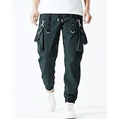 baratos Calças Cargo-Homens Calças Cargo Corredor Calças Com Cordão Bolso multi Cintura elástica com cordão Tecido Vestível Ao ar livre Diário Acampar e Caminhar Moda Clássico Preto Vinho