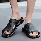preiswerte Lässige Sandalen-lässige braune Slide-Sandalen für Herren mit Krokoprägung und strapazierfähiger Gummisohle – bequeme Outdoor-Schuhe für Sommer, Strand und Alltag