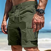 cheap Holiday-Men&#039;s Cargo Shorts Shorts Bermuda shorts Hiking Shorts Drawstring Elastic Waist Multi Pocket Color Block Plain Breathable Moisture Wicking Knee Length Outdoor Casual Running Sports Fashion Black Army