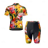 cheap Men&#039;s Clothing Sets-Men&#039;s Cycling Jersey with Shorts Floral Botanical Short Sleeve Bike Clothing Suit with 3 Rear Pockets Mountain Bike MTB Road Bike Cycling Front Zipper Sweat wicking Comfortable Breathable Sports