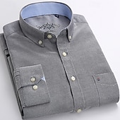 billiga Button Down-skjortor för män-Herr Skjorta Knapp upp skjorta Slät Bröllop Fest Svart Vit Rosa Marinblå Långärmad Kavajslag Vår Höst Kläder Ficka