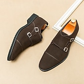 abordables Officiel-chaussures à double boucle marron pour hommes, tige en daim avec détails de boucle, chaussures élégantes pour les occasions formelles et décontractées