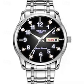 baratos Relógios Quartz-Relógio digital masculino de negócios, mostrador redondo com strass, à prova d&#039;água, luminoso, com pulseira de liga, multifuncional, fashion, relógio de quartzo para homens, presentes de lazer e