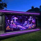baratos Capas para portas de garagem-Decorações de Porta Blacklight Capa de Porta de Garagem Brilha no Escuro Cogumelo Psicodélico Nebuloso Faixa Grande Decorativa para Festa ao Ar Livre Porta de Garagem Decorações de Parede da Casa
