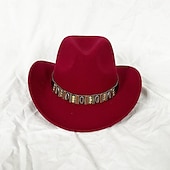 preiswerte Partykappen-Metallgürtel Western Cowboyhut Herren Herren Damen Jazz Cowboyhut mit Leder breiter Krempe Glockenhut Kirche Sombrero Cowgirl