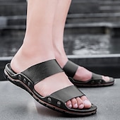 cheap Dress Sandals-&quot;Men&#039;s Black and Yellow Slide Sandals with Wide Straps, Casual Style for Outdoor and Beach Wear