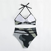 billiga One Pieces &amp; Tankinis-Dam Tankini Tvådelad baddräkt Volang Badkläder Badkläder Blå Guld Andningsfunktion Snabb tork Lättvikt Ärmlös - Simmning Surfing Strand Sommar Vår