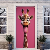 tanie Okładki drzwi-Zabawne Zwierzęta Dekoracje Drzwi Pokrycia Drzwi Giraffe Gobelin Zasłona Drzwi Dekoracja Tło Wewnątrz/Zewnątrz Baner Drzwi dla Domku Wiejskiego