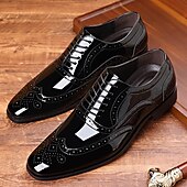 baratos Formal-sapatos brogue masculinos de couro envernizado preto - estilo formal clássico para negócios, escritório e ocasiões especiais
